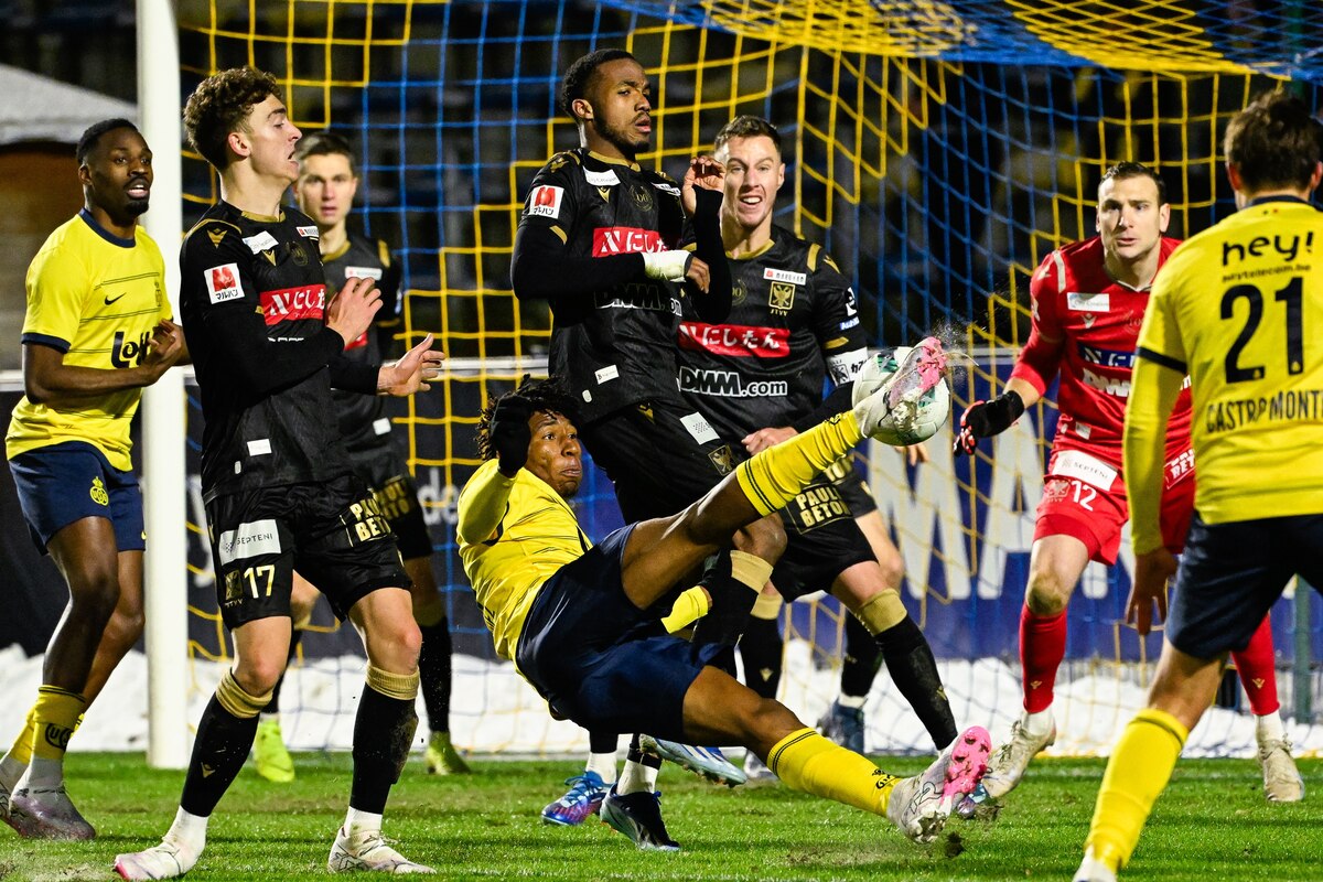 Union's Kevin Rodriguez scores a goal during a soccer match between Royale Union Saint-Gilloise and Sint-Truidense VV, Sunday 21 January 2024 in Brussels, on day 21 of the 2023-2024 season of the 'Jupiler Pro League' first division of the Belgian championship. BELGA PHOTO LAURIE DIEFFEMBACQ