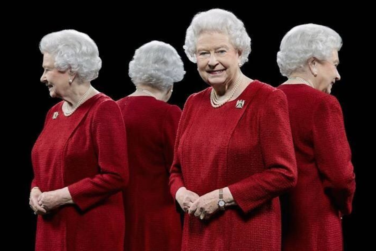 Royal portraits. NO SALES. This image may be used free of charge for the first 48 hours. It is also available free on a one use only basis to periodicals until 30 August. Thereafter, copyright will revert to the relevant Royal Households, where requests for use should be directed. This portrait of Queen Elizabeth II was taken 1/5/2013 by the British photographer Hugo Rittson Thomas, with a technique that involves the use of mirrors to show each sitter from all four sides (front, back and both profiles). Issue date: Sunday August 2, 2015. The Queen is wearing a day dress designed by Ms Angela Kelly, LVO, who has served as Personal Assistant and Senior Dresser to The Queen since 2002. Her Majesty is wearing the Waterloo badge of The Royal Scots Dragoon Guards and the portrait was taken to celebrate the 60th anniversary of Her MajestyÕs Colonelship of the Regiment. The pictures form part of an exhibition which will open later this month at Eleven Fine Art, in Pimlico, London, which features other pictures taken of individuals with Royal Appointments. See PA story ROYAL Portraits. Please credit: Hugo Rittson Thomas/PA Wire URN:23712641 + PHOTO NEWS / PICTURES NOT INCLUDED IN THE CONTRACTS