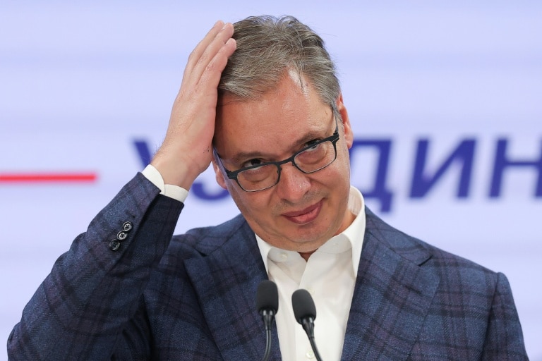 <p>L'ancien président serbe Aleksandar Vucic à Belgrade le 25 octobre 2026</p>