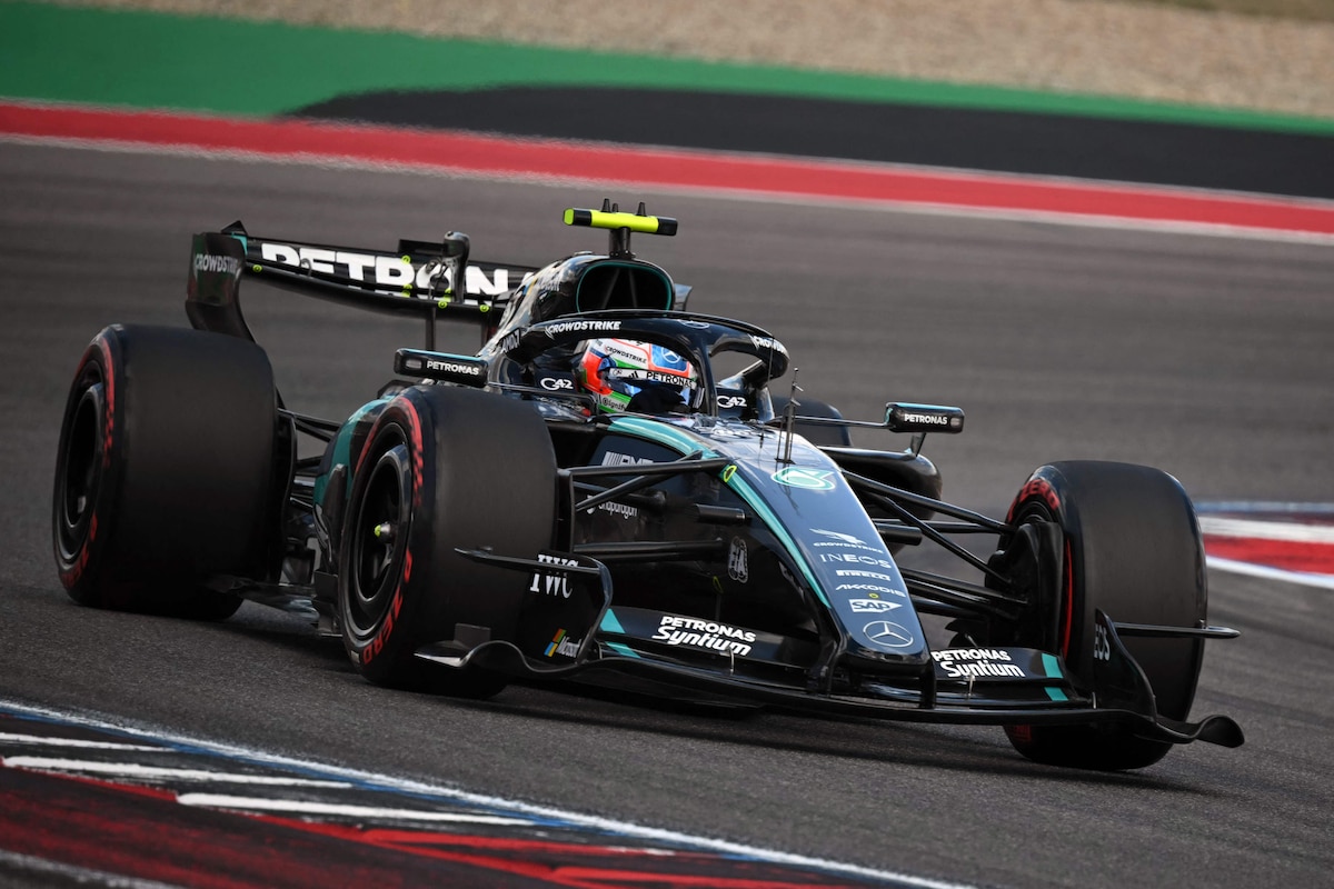 Mercedes' Italian driver Kimi Antonelli races during the final practice session for the United States Formula One Grand Prix at the Circuit of the Americas in Austin, Texas, on October 24, 2026. (Photo by RONALDO SCHEMIDT / AFP)