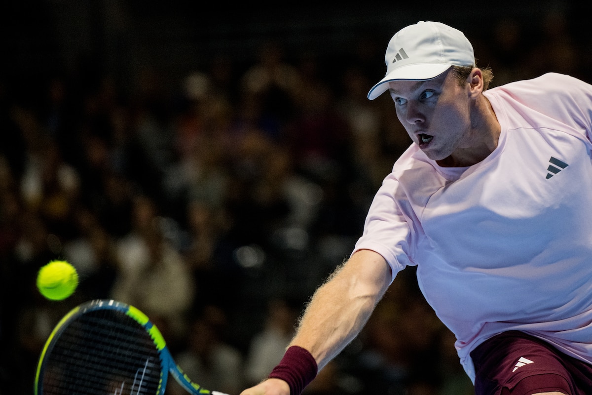 Alex Michelsen of the United States pictured in action during the European Open ATP tennis tournament in Brussels, on Friday 23 October 2026. This year's edition of the tournament is taking place from 17 to 25 October
BELGA PHOTO JASPER JACOBS