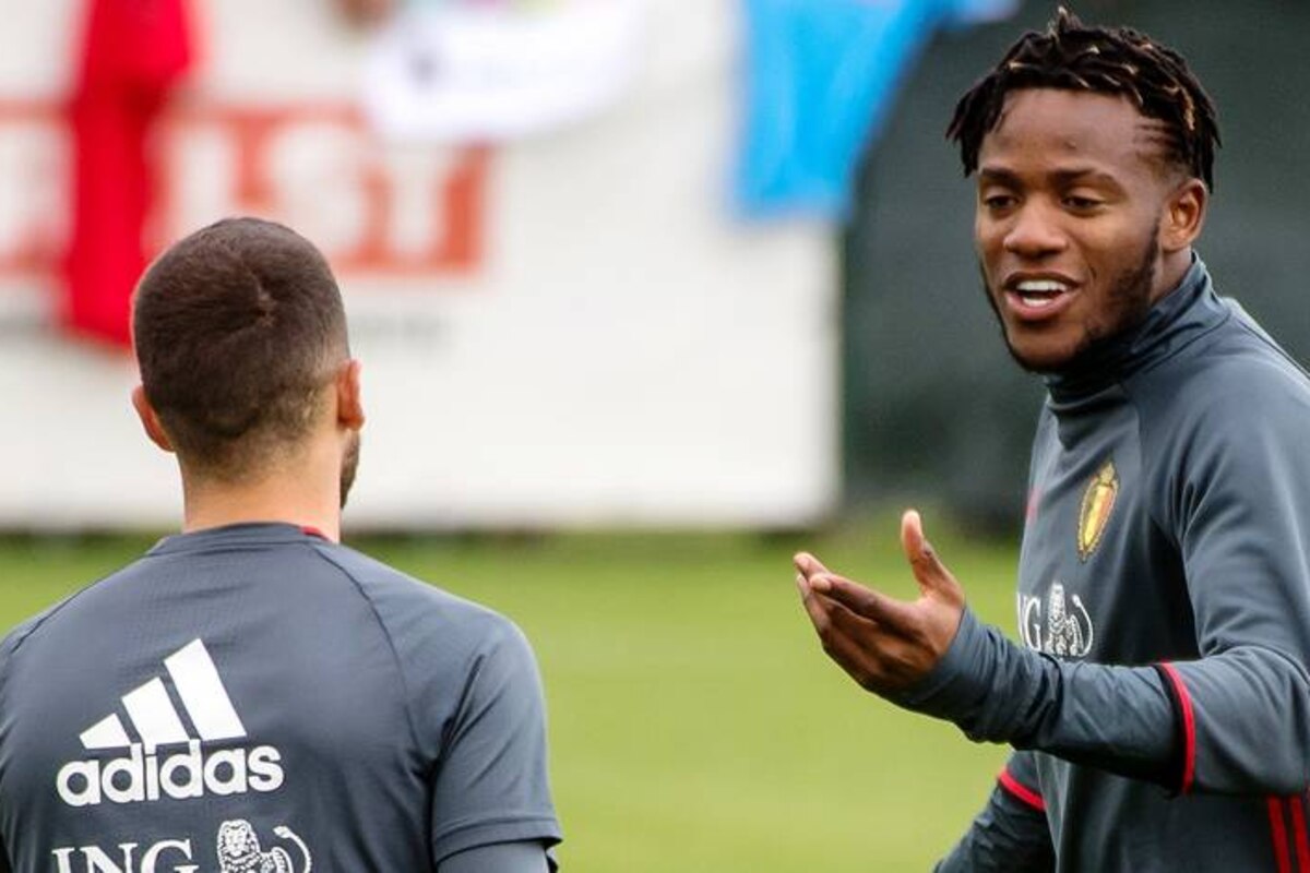 Belgium , Tubize , Oct 02 , 2017 - Training of Belgian national soccer team Red Devils - Yannick Carrasco & Mitchy Batshuayi Copyright Danny Gys / Reporters Reporters / GYS