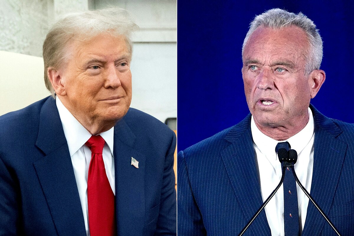 (COMBO) This combination of pictures created on November 14, 2024 shows US President-elect Donald Trump (L) on November 13, 2024, and Independent presidential candidate Robert F. Kennedy Jr. on August 23, 2024. US President-elect Donald Trump on November 14, 2024 nominated Robert F. Kennedy Jr., a longtime conspiracy theorist and vaccine skeptic, to be his health and human services secretary. (Photo by SAUL LOEB and Olivier Touron / AFP)