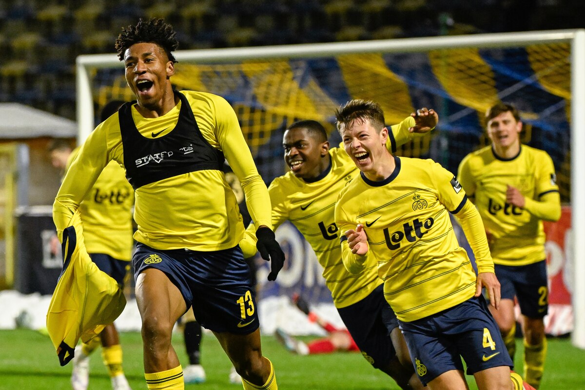 Union's Kevin Rodriguez celebrates after scoring during a soccer match between Royale Union Saint-Gilloise and Sint-Truidense VV, Sunday 21 January 2024 in Brussels, on day 21 of the 2023-2024 season of the 'Jupiler Pro League' first division of the Belgian championship. BELGA PHOTO LAURIE DIEFFEMBACQ